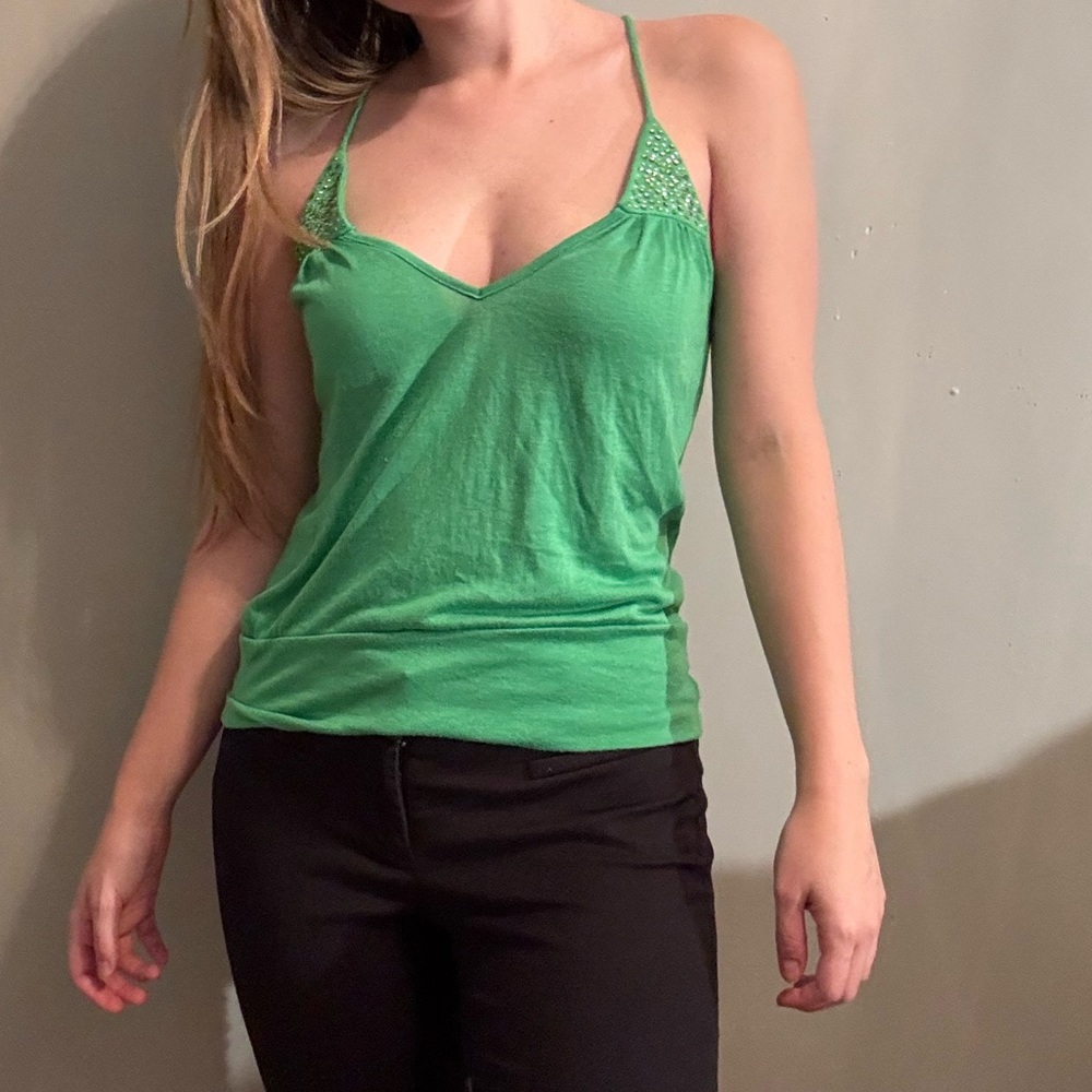 DZ Y2K Emerald Green Strappy Top w Sequins